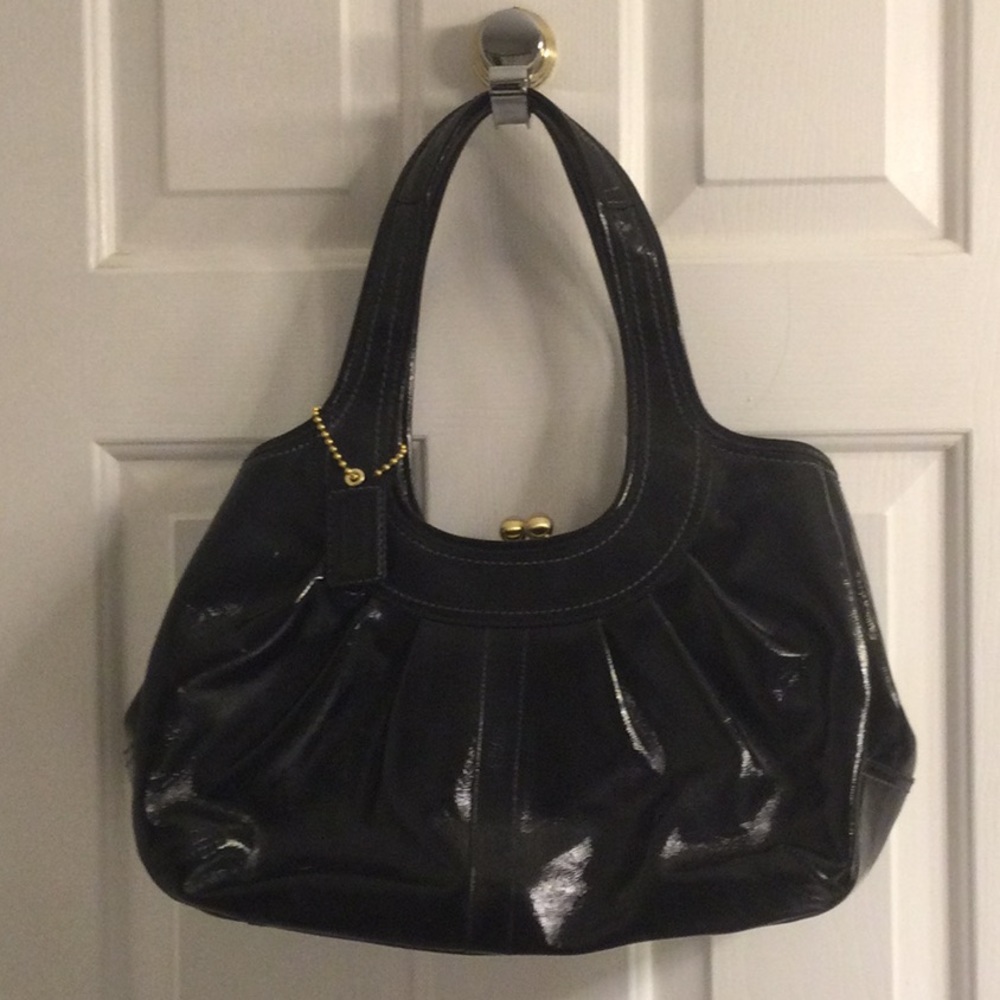 Coach 12520 Ergo Pleated framed patent leather satchel NWOT small pen markings - Picture 2 of 9